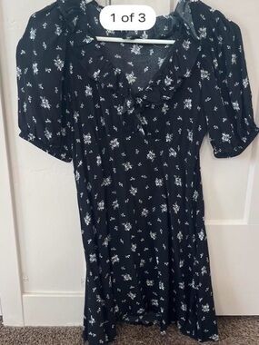 GAP black whimsigoth preppy minidress floral homecoming size XS